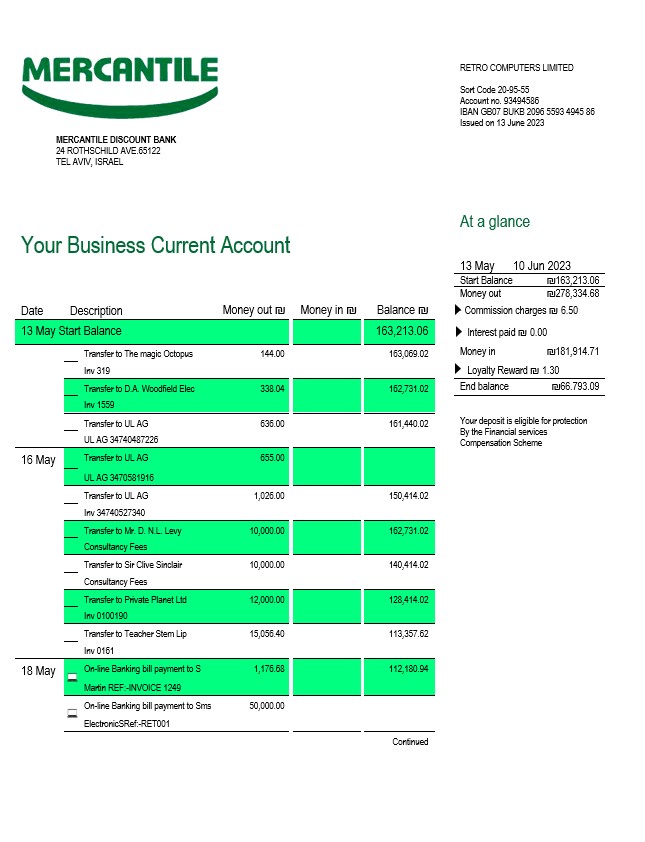 Modèle Word et PDF de relevé commercial de Mercantile Discount Bank